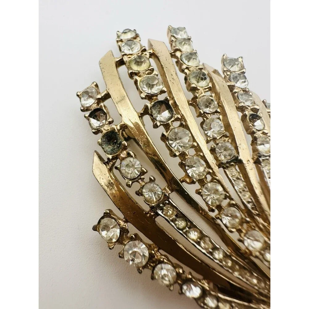 Vintage Coro Craft Sterling Brooch Vermeil Rhinestone Flower Bouquet  READ